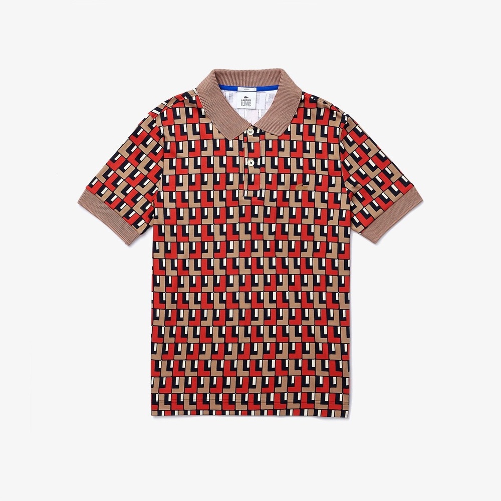 LACOSTE L!VE | unisex big “l” print polo, size small